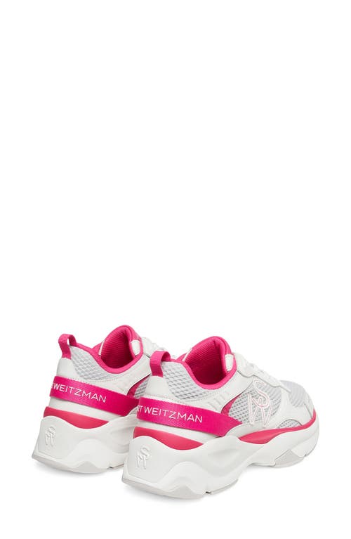 Shop Stuart Weitzman Chunky Sole Sneaker In White/fuchsia Leather