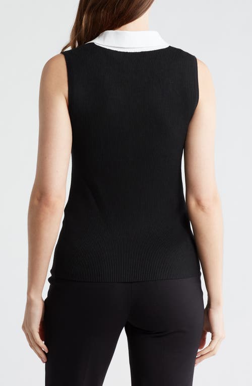 Shop T Tahari Contrast Collar Sleeveless Polo Sweater In Black/bleach White