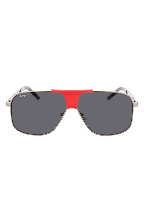 FERRAGAMO 63mm Oversize Navigator Sunglasses in Dark Ruthenium/Red at Nordstrom