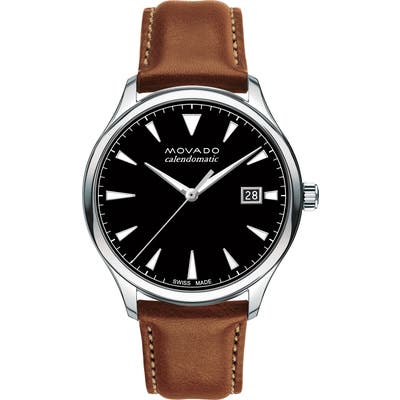 Movado Heritage Leather Strap Watch, 40Mm