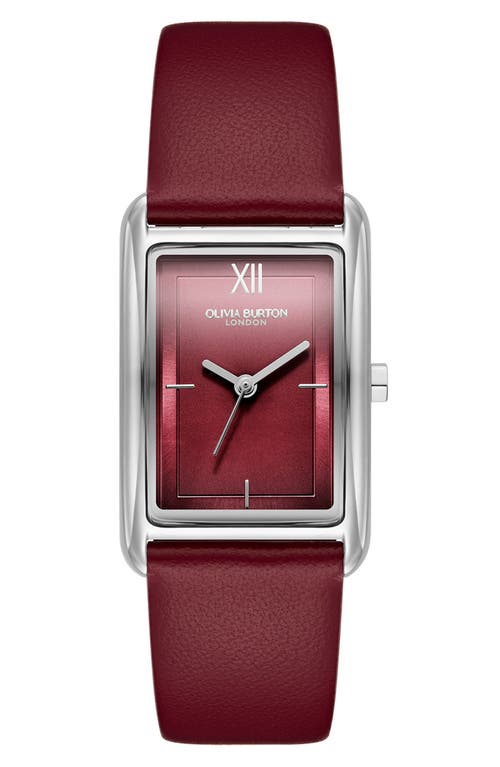 Shop Olivia Burton Grove Rectangular Leather Strap Watch, 23mm In Cranberry