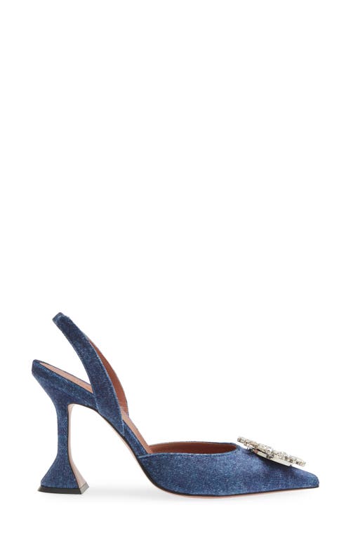 Amina Muaddi Begum Crystal Pointed Toe Slingback Pump In Velvet Denim White Crystals