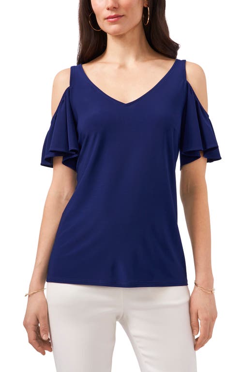 Ruffle Cold Shoulder Top in Navy Blue