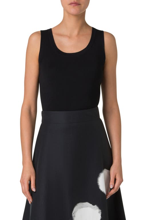 Akris Scoop Neck Silk Rib Sweater Tank in Black 