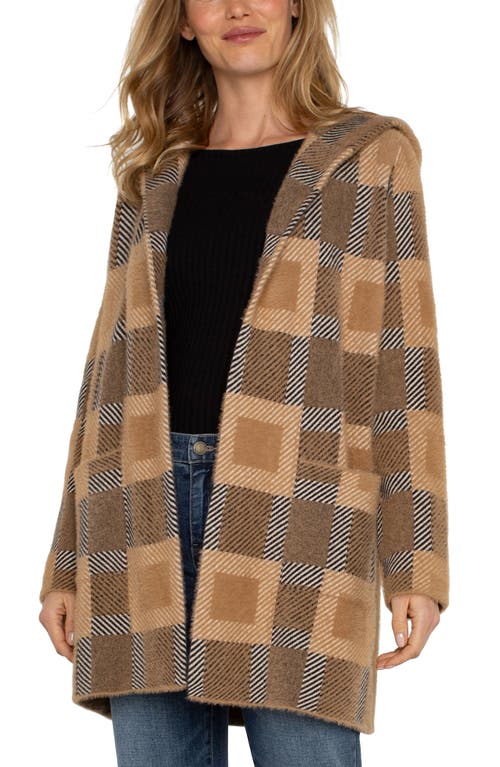 Shop Liverpool Plaid Open Front Longline Coatigan In Camel Check