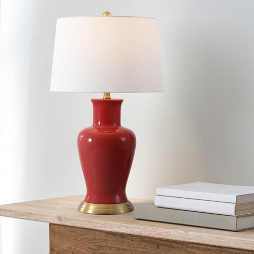 Jonathan Y Julian Traditional Classic Ceramic Urn Led Table Lamp In Red