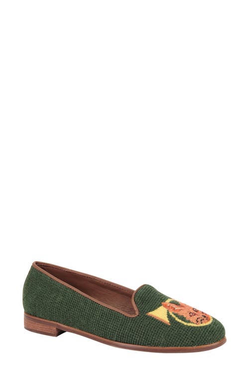 Needlepoint Fox & Horn Flat in Fox And Horn - Forest Green