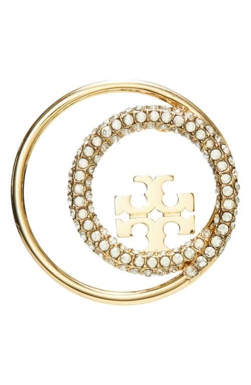 Shop Tory Burch Open Miller Stud Earrings In Rolled Brass/gold/crystal