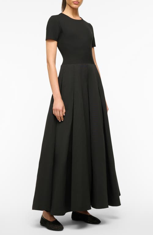 Staud Hopper Stretch-jersey And Pleated Faille Maxi Dress In Black