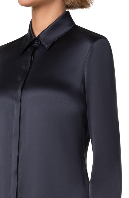 Akris Silk Stretch Satin Button-up Shirt In Black