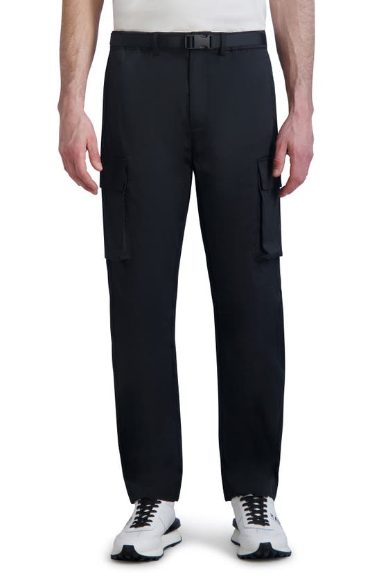 Shop Karl Lagerfeld Paris Belted Stretch Nylon & Cotton Blend Cargo Pants In Black