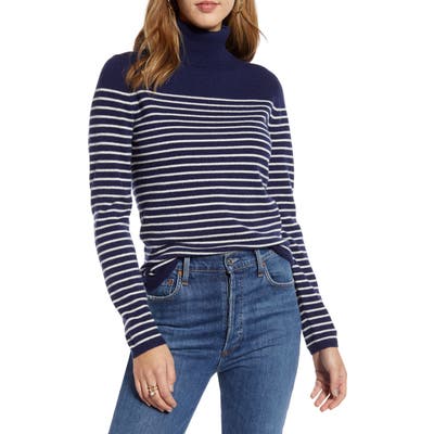 1901 Stripe Wool & Cashmere Turtleneck Sweater, Blue