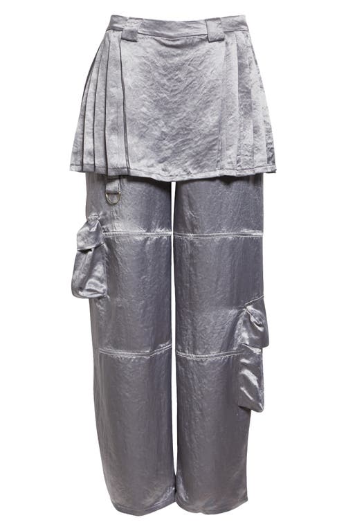 Collina Strada Clover Skirt Overlay Satin Cargo Pants In Grey