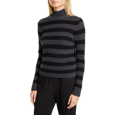 Eileen Fisher Stripe Merino Wool Turtleneck Sweater, Grey