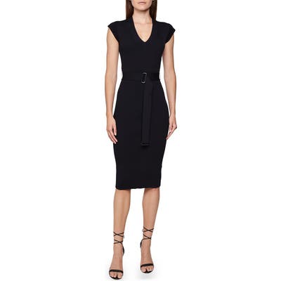 Reiss Amelie Belted Cap Sleeve Body-Con Dress, Blue