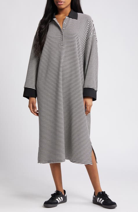 Oversize Stripe Long Sleeve Polo Dress
