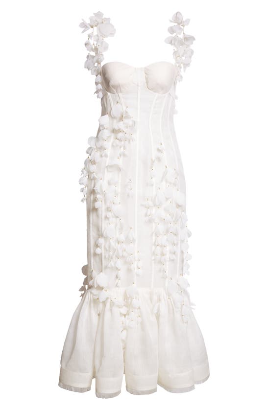 Shop Zimmermann Petals Linen & Silk Corset Gown In Natural