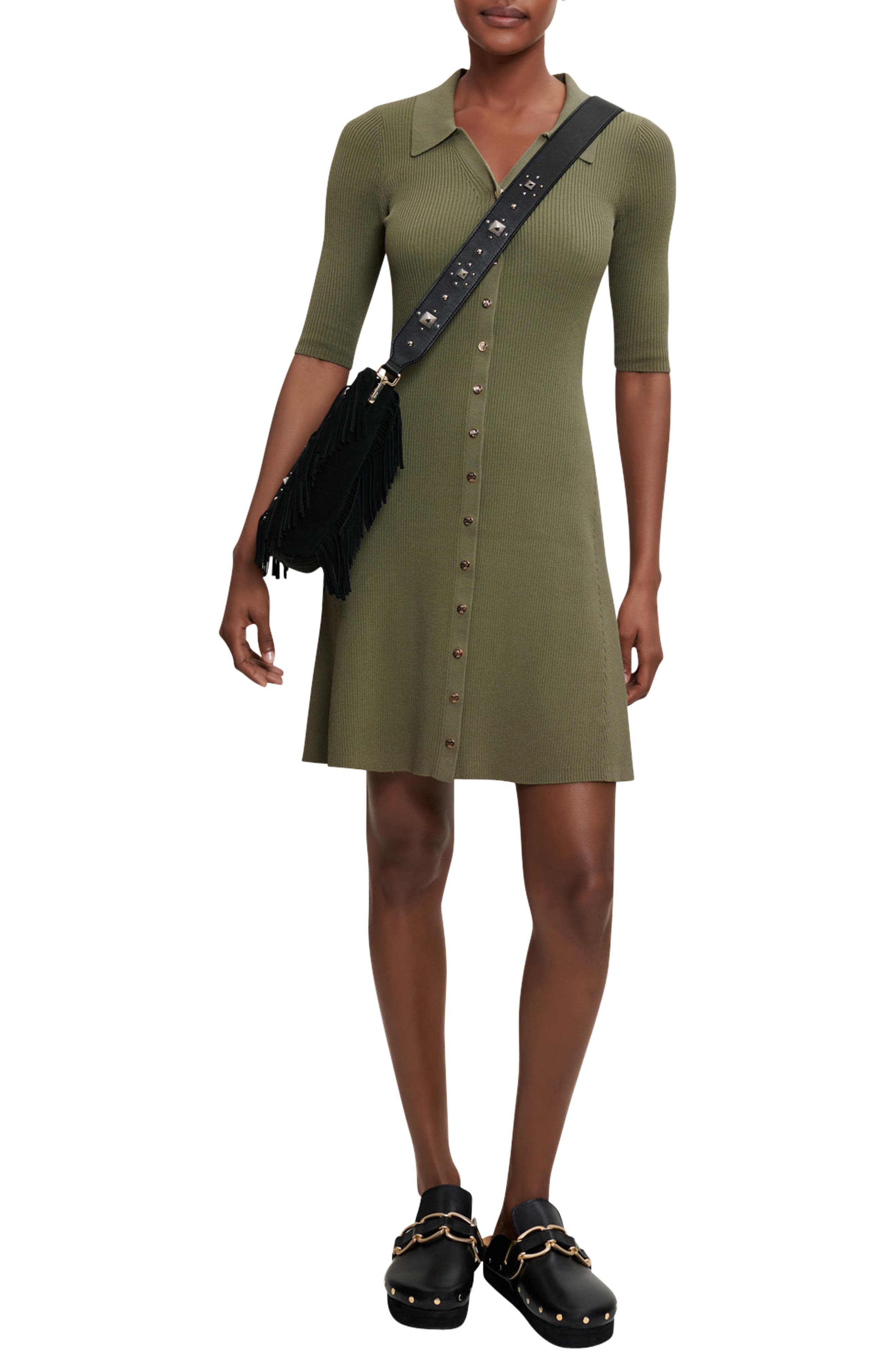 maje Rimose Ribbed Button Front Dress in Khaki Green | Smart Closet maje Rimose Ribbed Button Front Dress in Khaki Green | Smart Closet