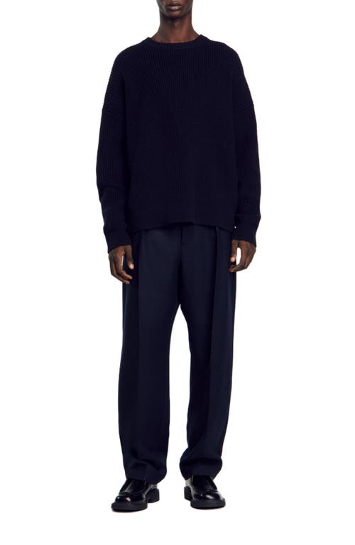 Shop Sandro Rib Knit Sweater In Navy Blue