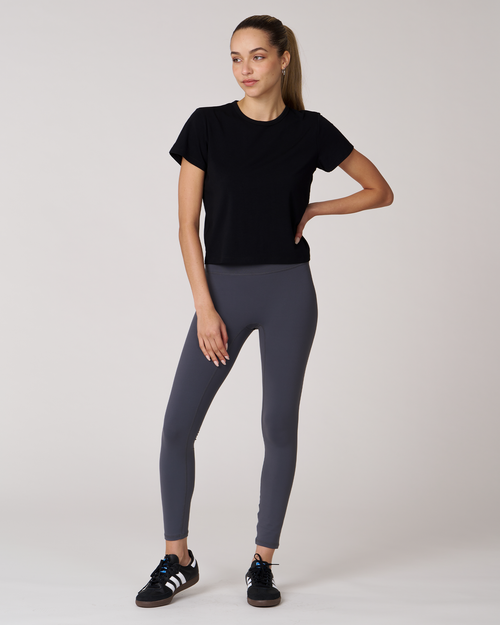 Shop Rebody Active Rebody Essentials Short Sleeve Crop Tee In Black