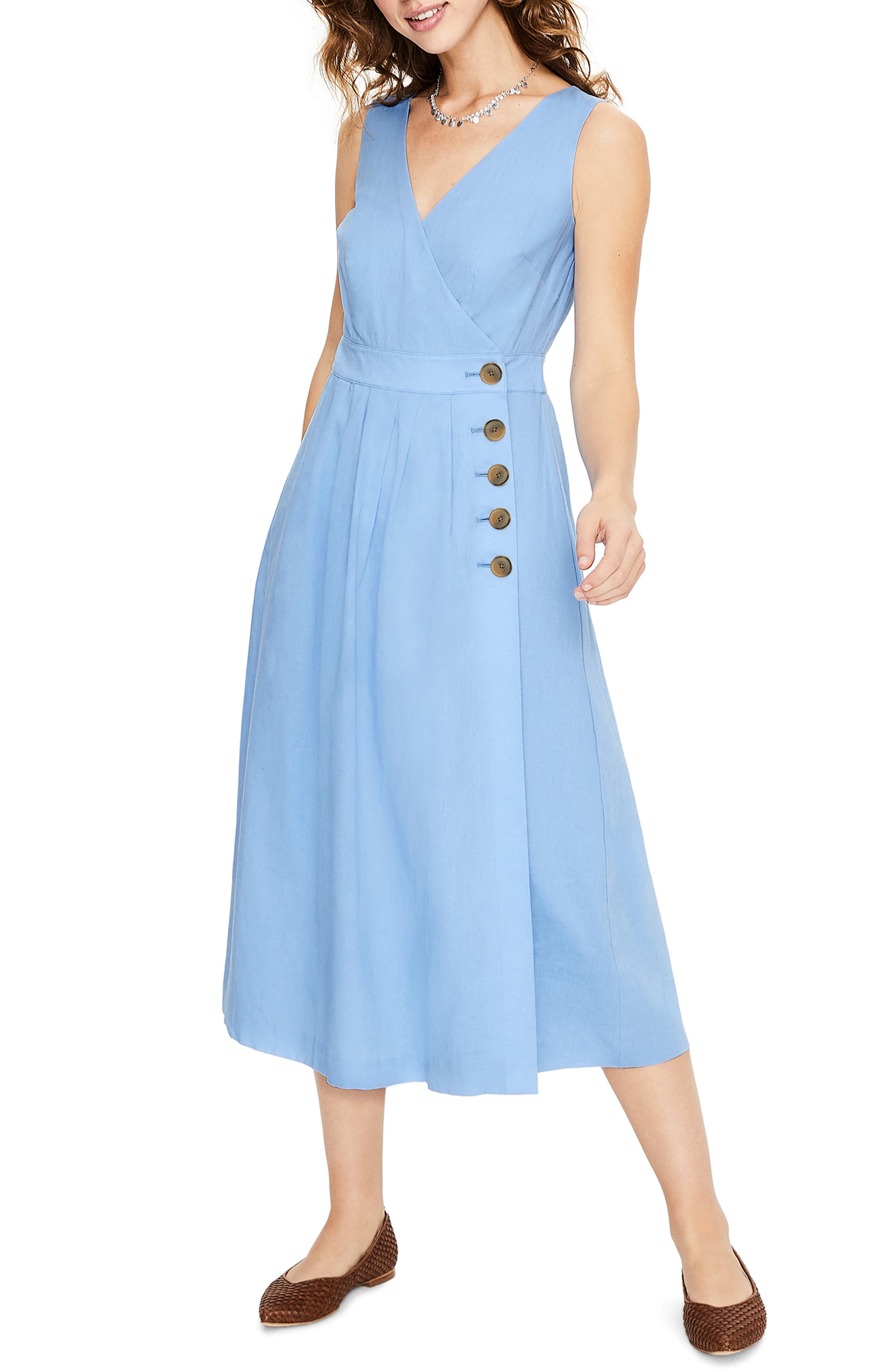 Petite Boden Arwen Wrap Midi Dress, Blue