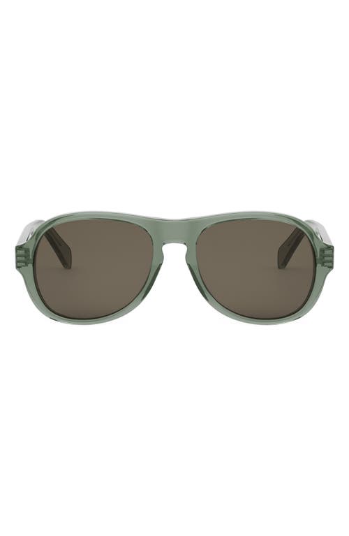 CELINE Bold 3 Dots 56mm Pilot Sunglasses in Shiny Light Green /Brown 