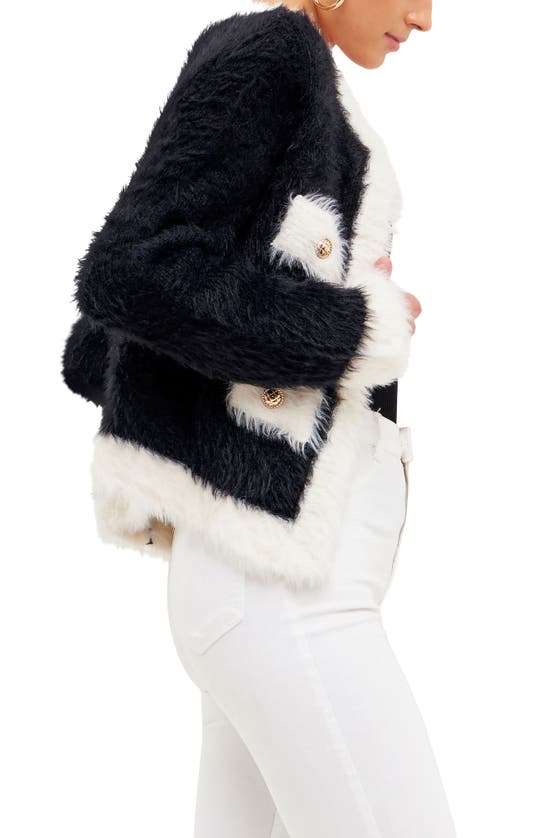 Endless Rose Shank Button With Color Block Cardigan In Black/ White