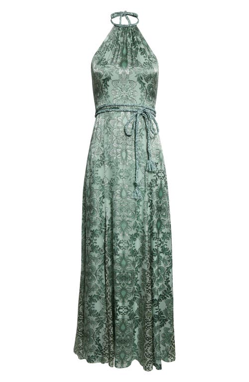 Shop Alice And Olivia Alice + Olivia Danika Paisley Halter Maxi Dress In Vanity Pistachio