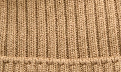 Moncler Kids' Merino Wool Rib Beanie With Faux Fur Pompom In Beige