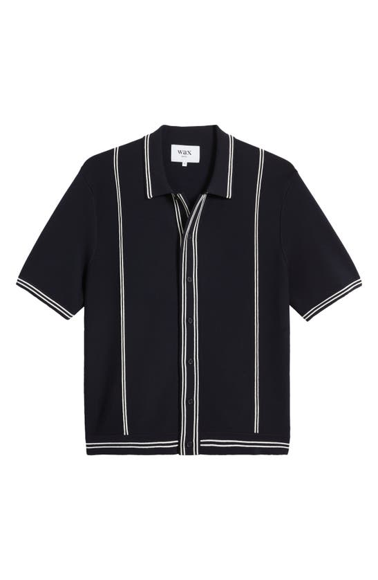 Wax London Minori Short Sleeve Milano Knit Button-up Shirt In Black