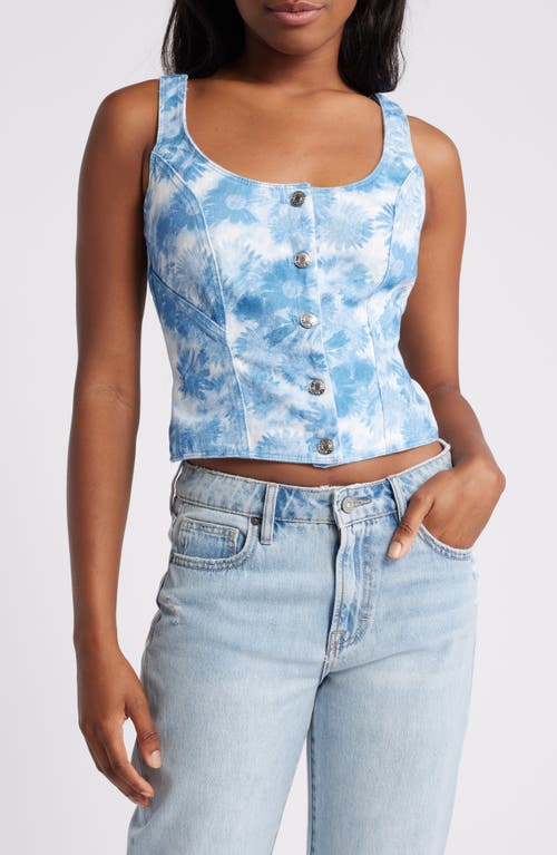Shop Mistress Rocks Blue Floral Denim Top In Blue Floral Print