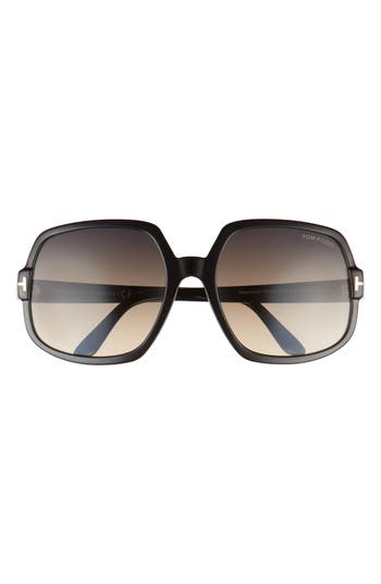 Tom Ford Delphine 60mm Gradient Sunglasses In Shiny Black/gradient Smoke