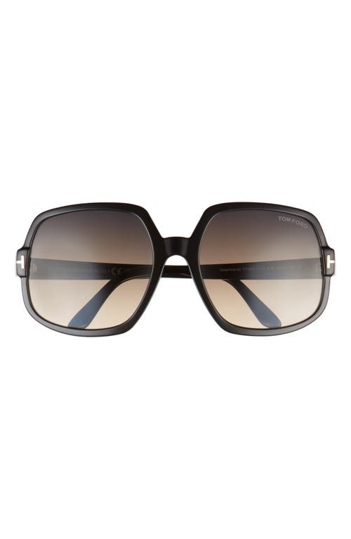 Tom Ford Delphine 60mm Gradient Sunglasses In Shiny Black/gradient Smoke