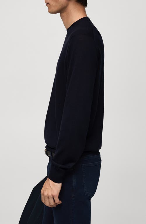 Mango Microstructure Crewneck Sweater In Dark Navy