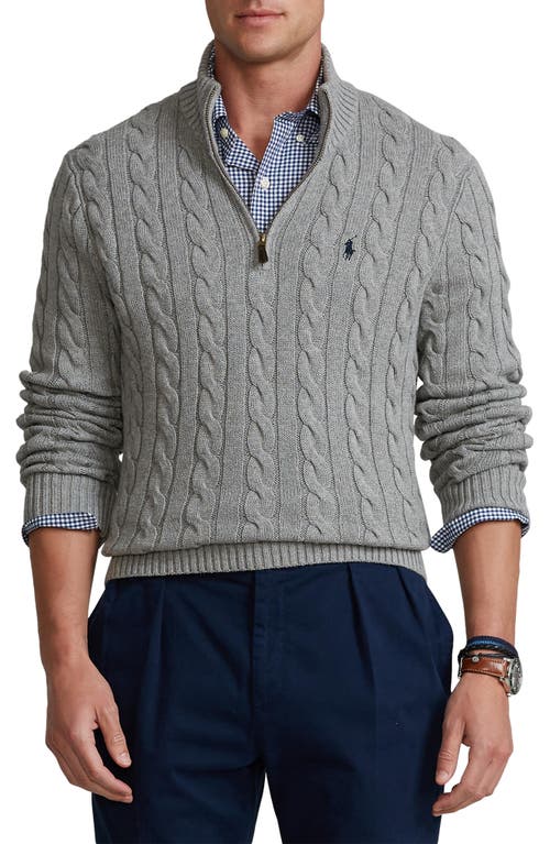 Shop Polo Ralph Lauren Cable Knit Half Zip Cotton Blend Pullover In Fawn Grey Heather