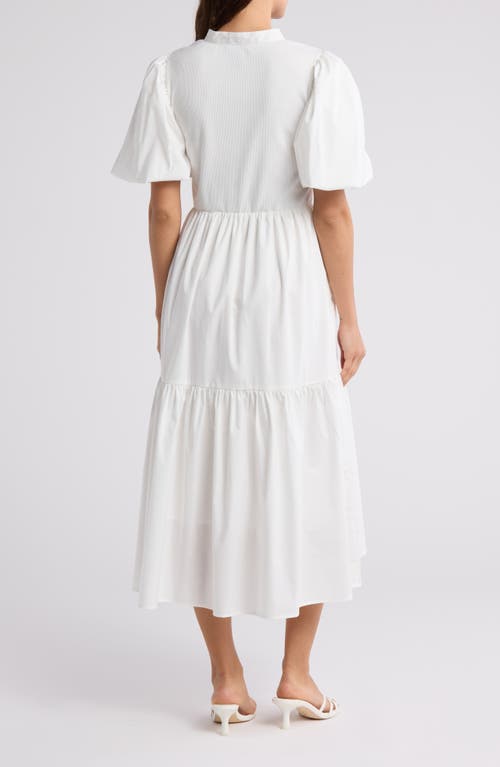 By Design Aries Puff Sleeve Mixed Media Midi Dress In White