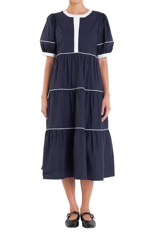 Shop English Factory Contrast Trim Midi Dress In Navy