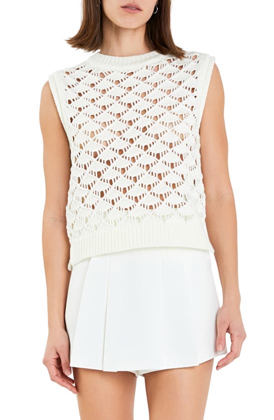 Shop English Factory Open Knit Sleeveless Sweater In White