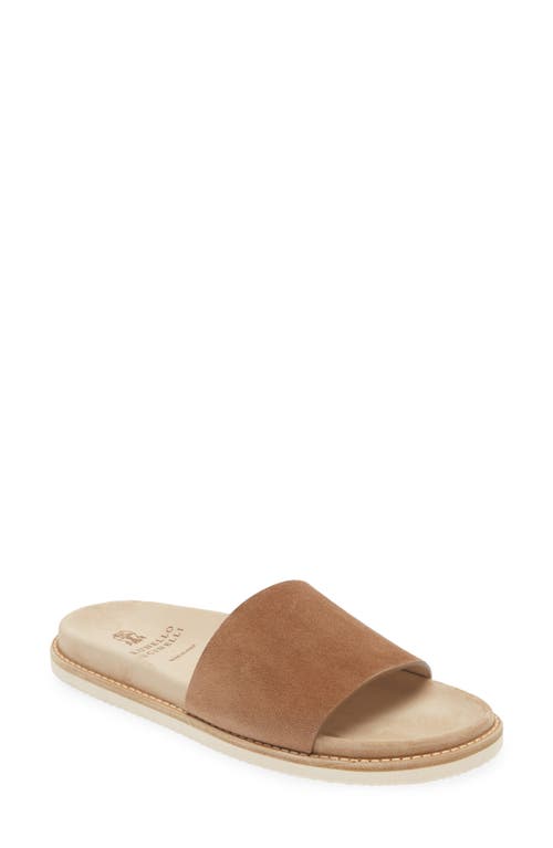 Suede Slide Sandal in Ccq17 Brown