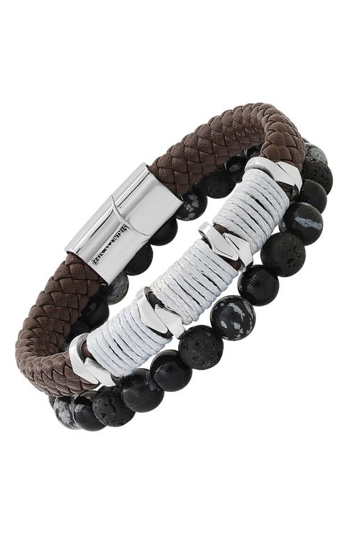 Shop Hmy Jewelry Bead And Leather Bracelet In Brown/gray/metallic