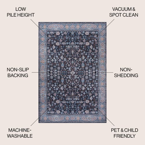 Jonathan Y Kemer All-over Persian Machine-washable Area Rug In Black/blue