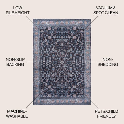 Shop Jonathan Y Kemer All-over Persian Machine-washable Area Rug In Black/blue