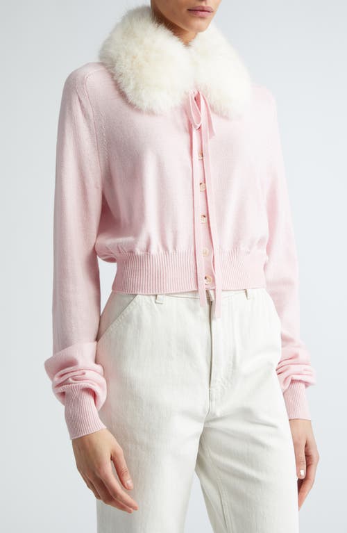 Shop Sportmax Virgin Wool Cardigan With Removable Faux Fur Collar In Pink