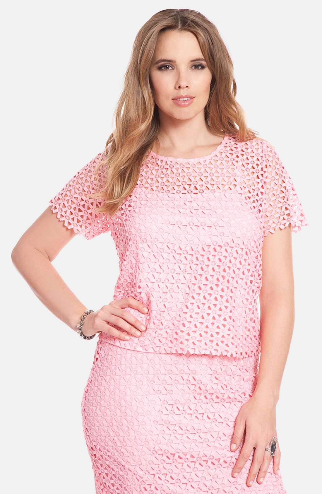 ELOQUII Short Sleeve Eyelet Top with Camisole (Plus Size) Nordstrom