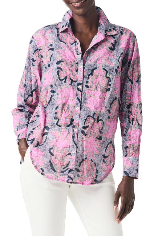 Petal Patch Relaxed Cotton Button-Up Shirt in Pink Multi