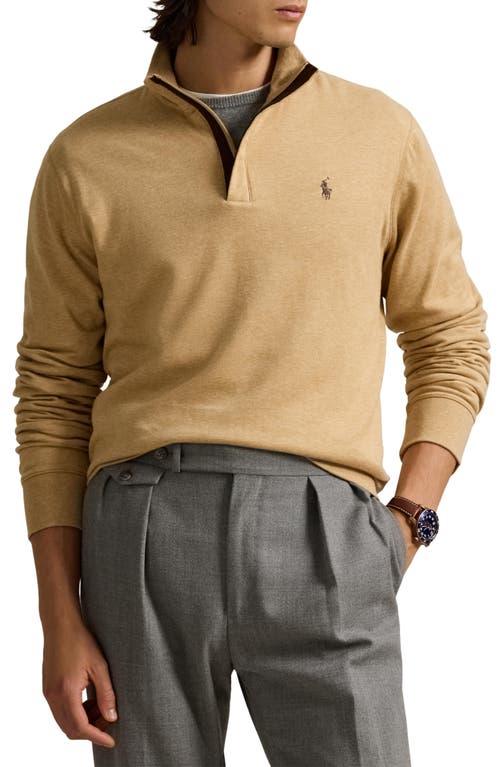 Shop Polo Ralph Lauren Cotton Blend Quarter Zip Pullover In Classic Camel Heather