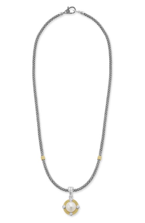 LAGOS Luna Freshwater Pearl & Diamond Lux Pendant Necklace in Silver 