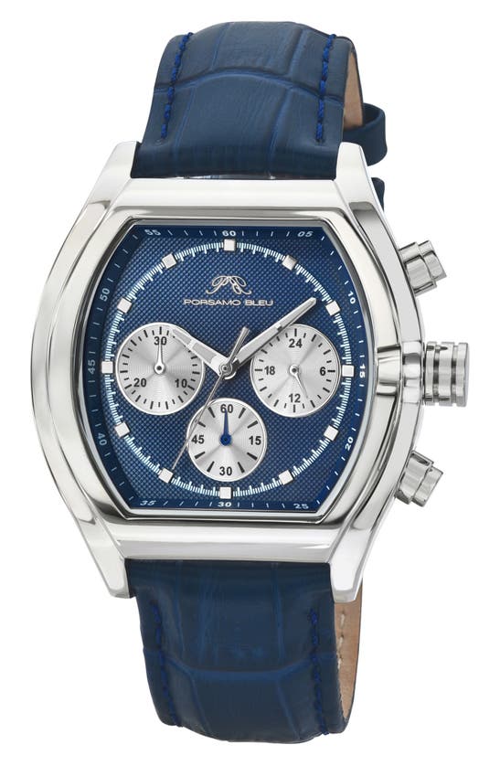 Porsamo Bleu Roman Chronograph Croc Embossed Leather Strap Watch, 42mm In Blue