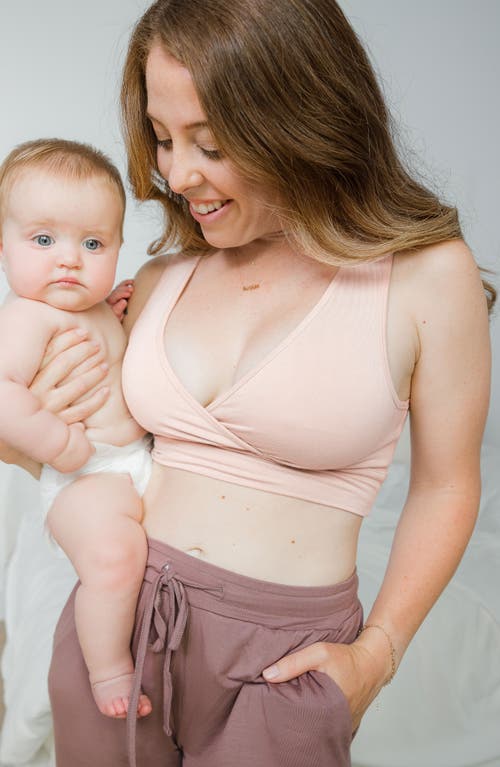 Shop Kindred Bravely Racerback Crossover Maternity/nursing Bra In Soft Pink