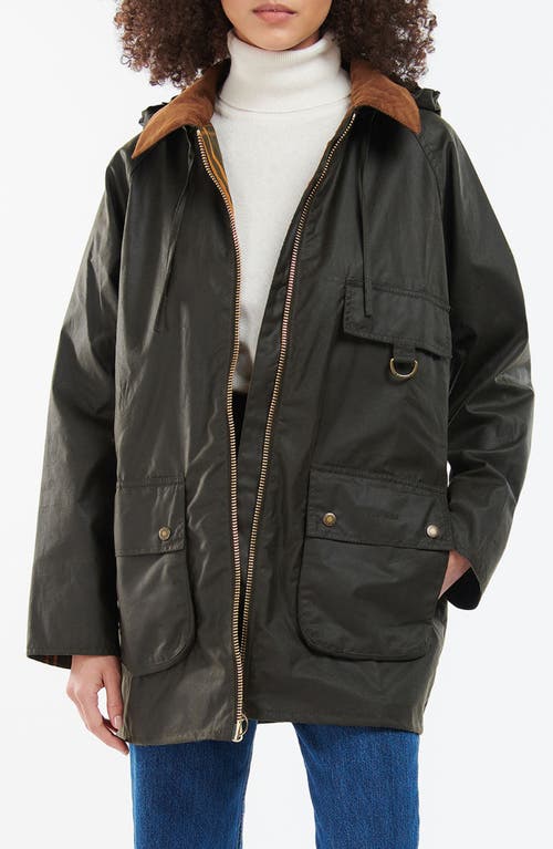 Shop Barbour Highclere Hooded Waxed Jacket In Olive